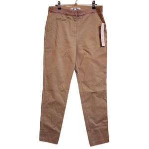 NWT Badgley Mischka Ribbon Waist Ankle Pants Khaki Crop Skinny Work Trouser